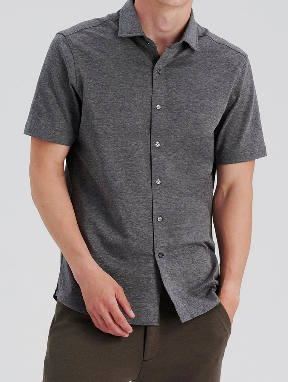 NICESTUFF Carlyle Short Sleeve Slim Fit Performance Stretch Button Down Polo EUC